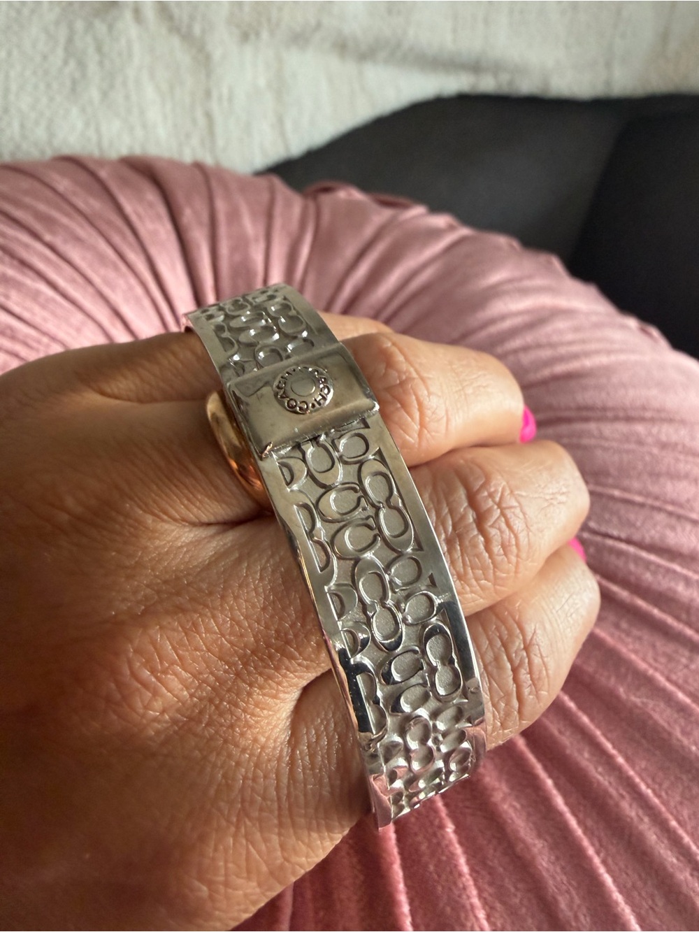 Coach Silver-Tone Engraved Bangle Bracelet - Women's Jewelry